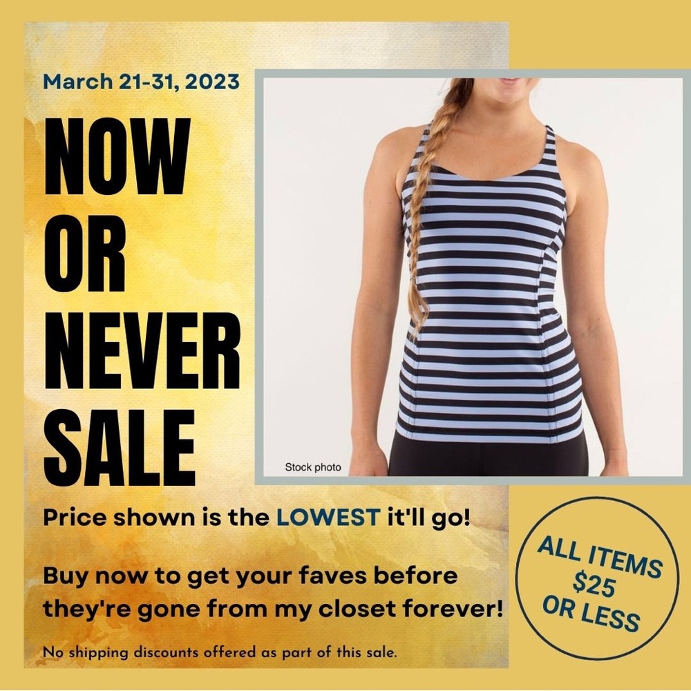 LULULEMON “Free To Be” Blue & Black Striped Tank Top, 8